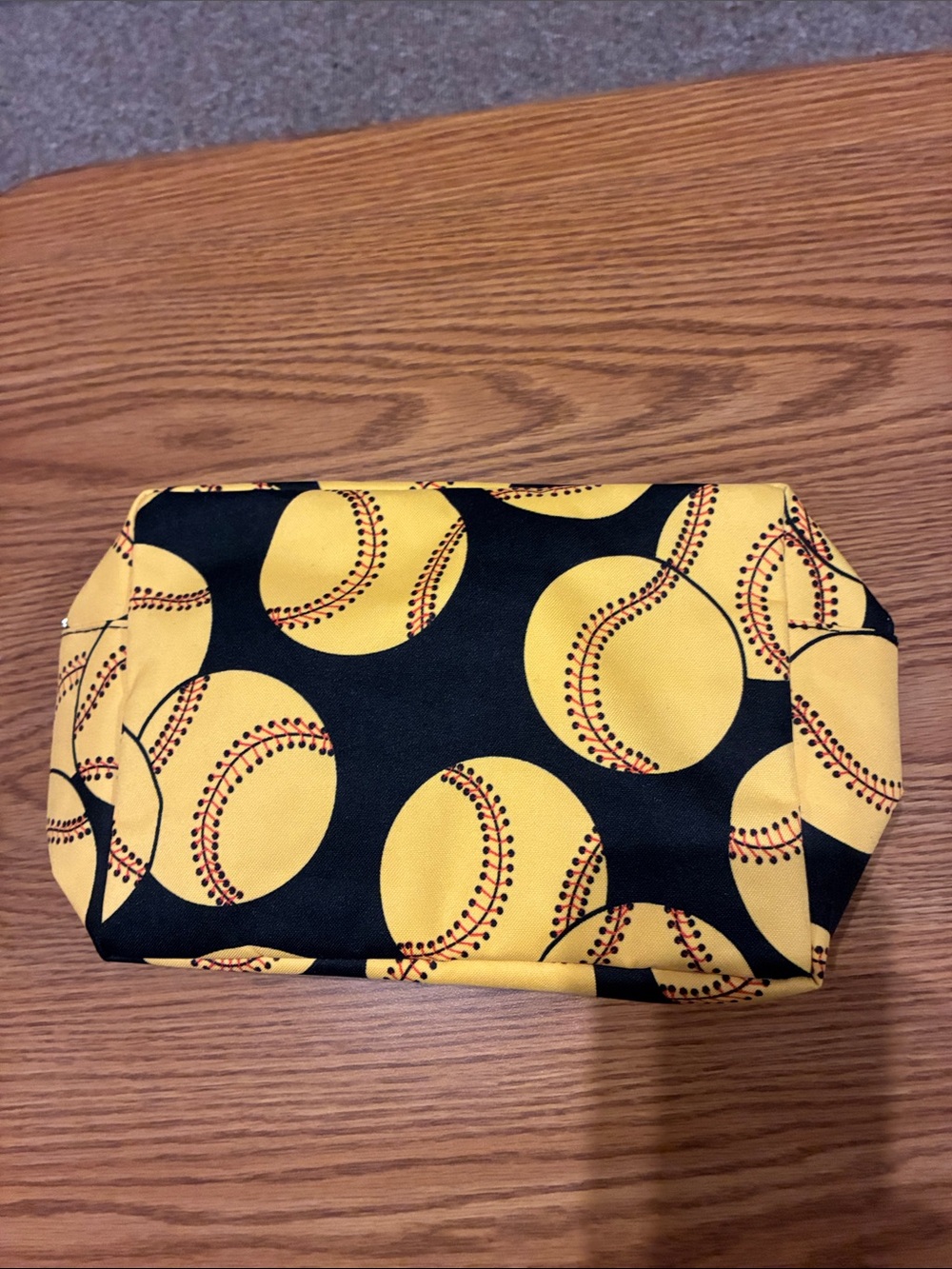 Black & Yellow Softball Print Cosmetic Pouch